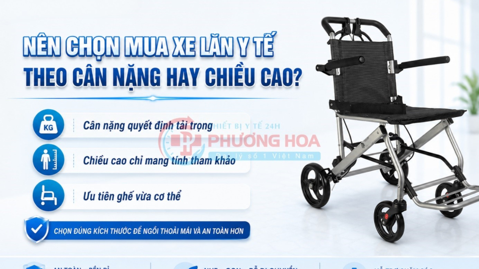 Nên mua xe lăn y tế theo cân nặng hay theo chiều cao người dùng?
